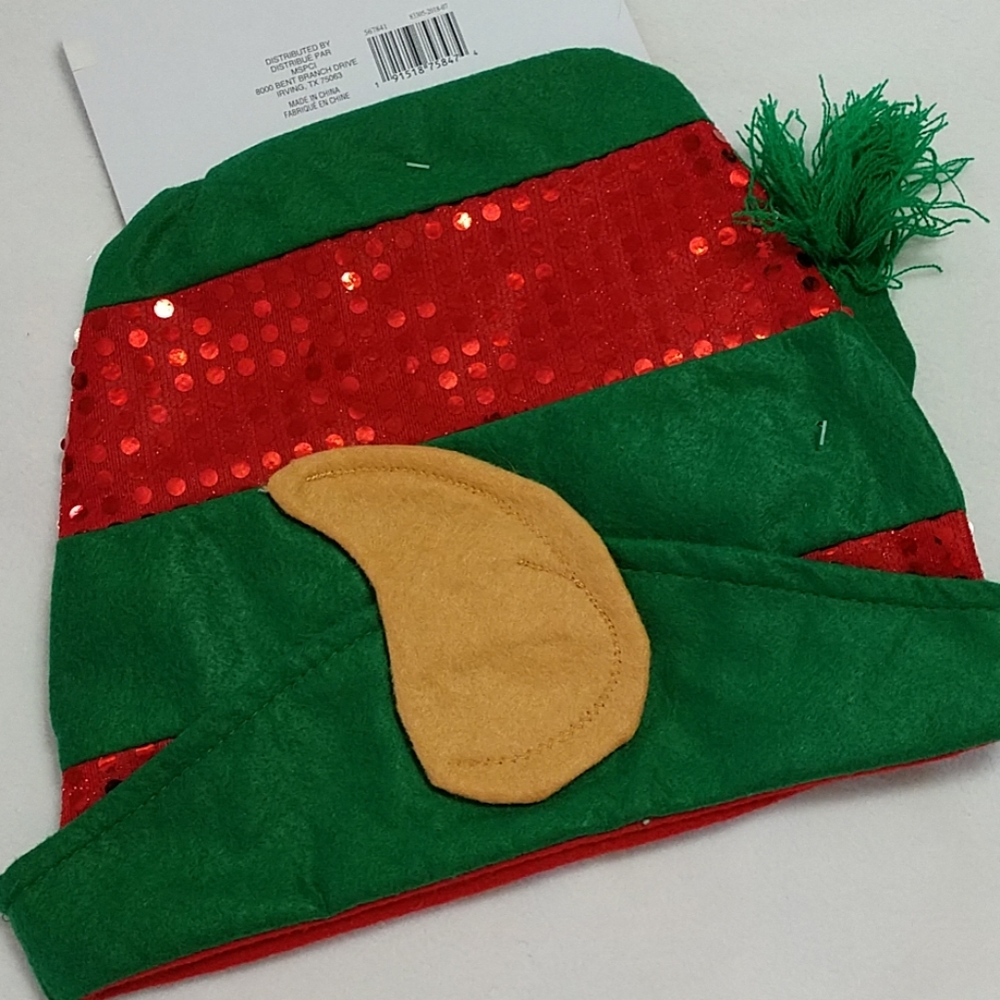 NEW Elf Hat Ears Christmas Holiday Adult Costume Cap Family Photo Party Sparkles - Picture 2 of 5